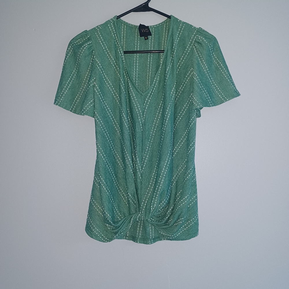 Short Sleeve V Neck Twist Front Shirt